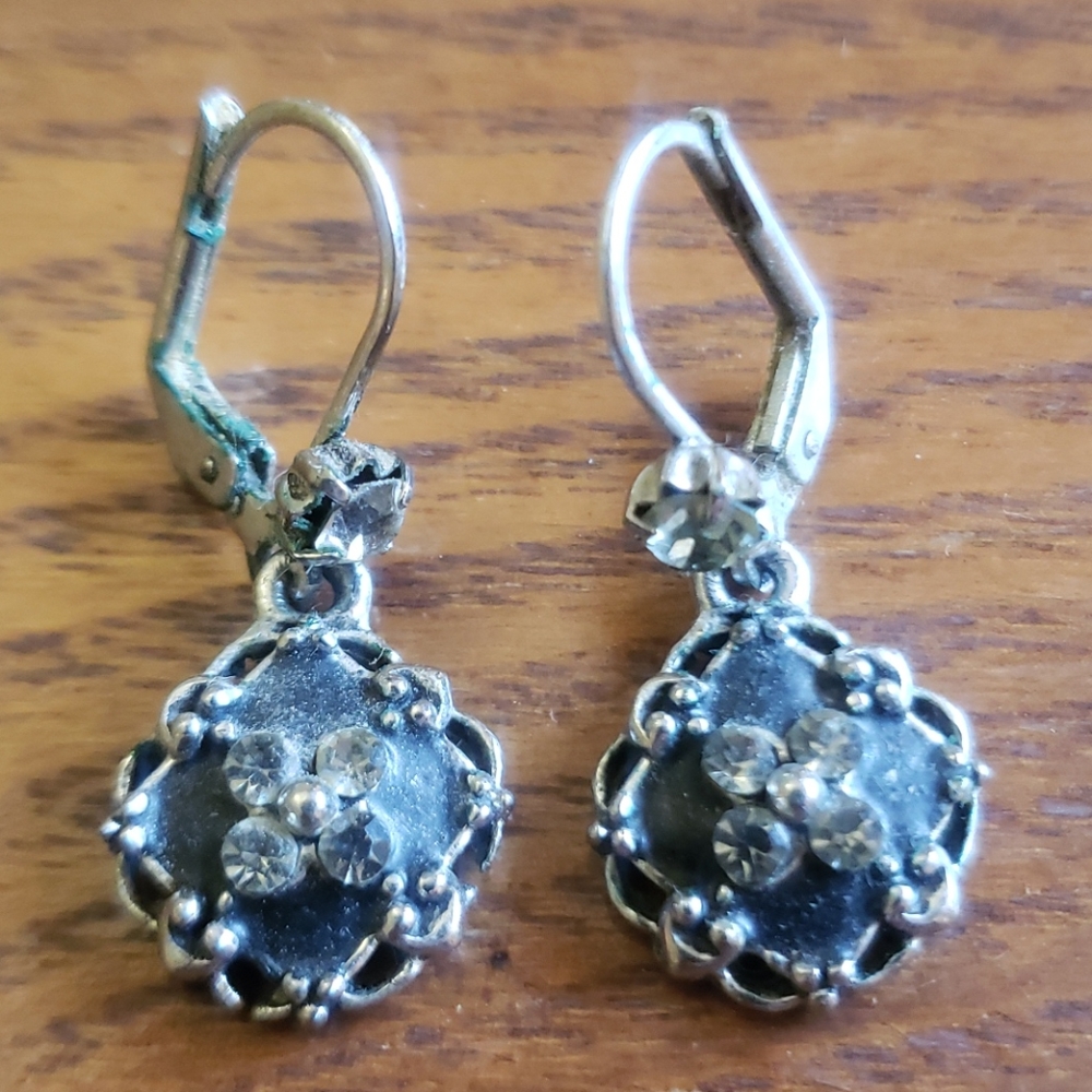 Silver, Black and Rhinestone drop earrings